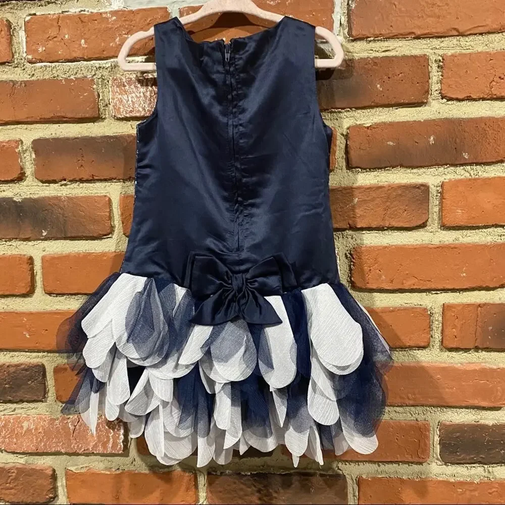 Toddler Girl Biscotti Dress Sz 2T Navy Blue Silver Special Occasion Fancy Dress